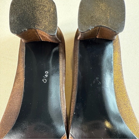 Stuart Weitzman Brown Lamé Dark Rhinestone Accent Block Heel Slip On Pumps 7.5B - Picture 13 of 14